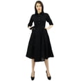 thumbnail image 4 of Bimba Women's 3/4 Sleeve Linen Collar Neck Solid Flared Shirt Dress with Side Pockets, 4 of 9