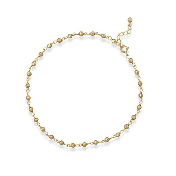 Golden Pyrite Bead Anklet 14k Gold-Plated Silver Adjustable