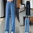 thumbnail image 5 of Womens Thin Jeans Elastic Waist Pockets Casual Straight Wide Leg Pants Blue XL YIWEI, 5 of 11