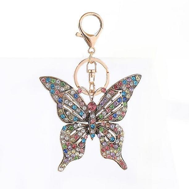 Accesorios de llavero de mariposa de cristal para mujeres y niñas Llavero de coche brillante Llavero con diamantes de imitación Colgante de bolso