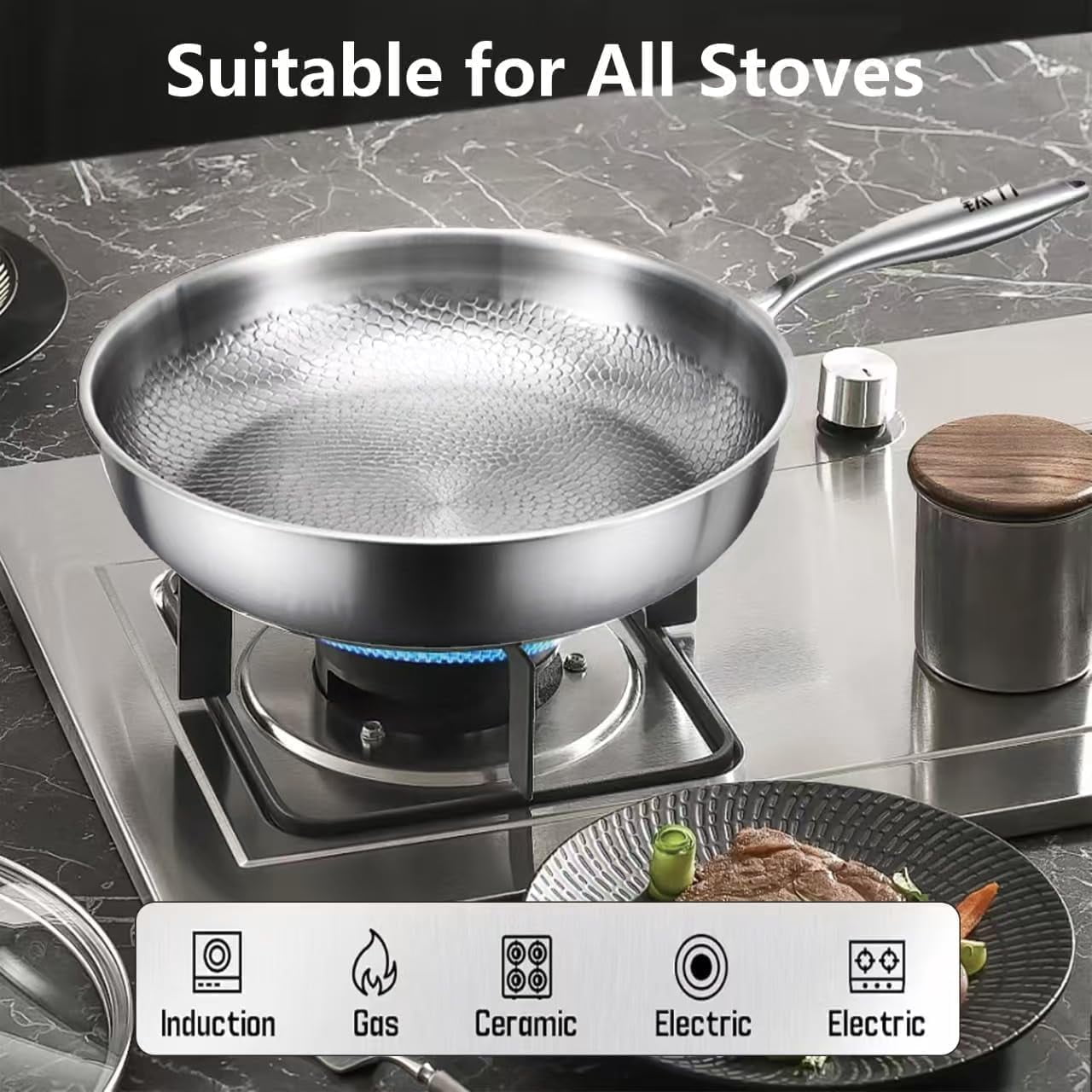 Titanium Hammered Pan Pro, 2026 New 100% Pure Titanium Fry Pan With Lid, No Coating Non-Stick Titanium Pans for Cooking Scratch-Resistant for Oven, Induction & All Cooktops (With Lid, 10.23in)