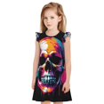 thumbnail image 1 of Vsdgher Chemises de Nuit Colorées Crâne pour Filles Manches Courtes à Volants Robe de Nuit Pyjama pour Fête Pyjama-TG, 1 of 6