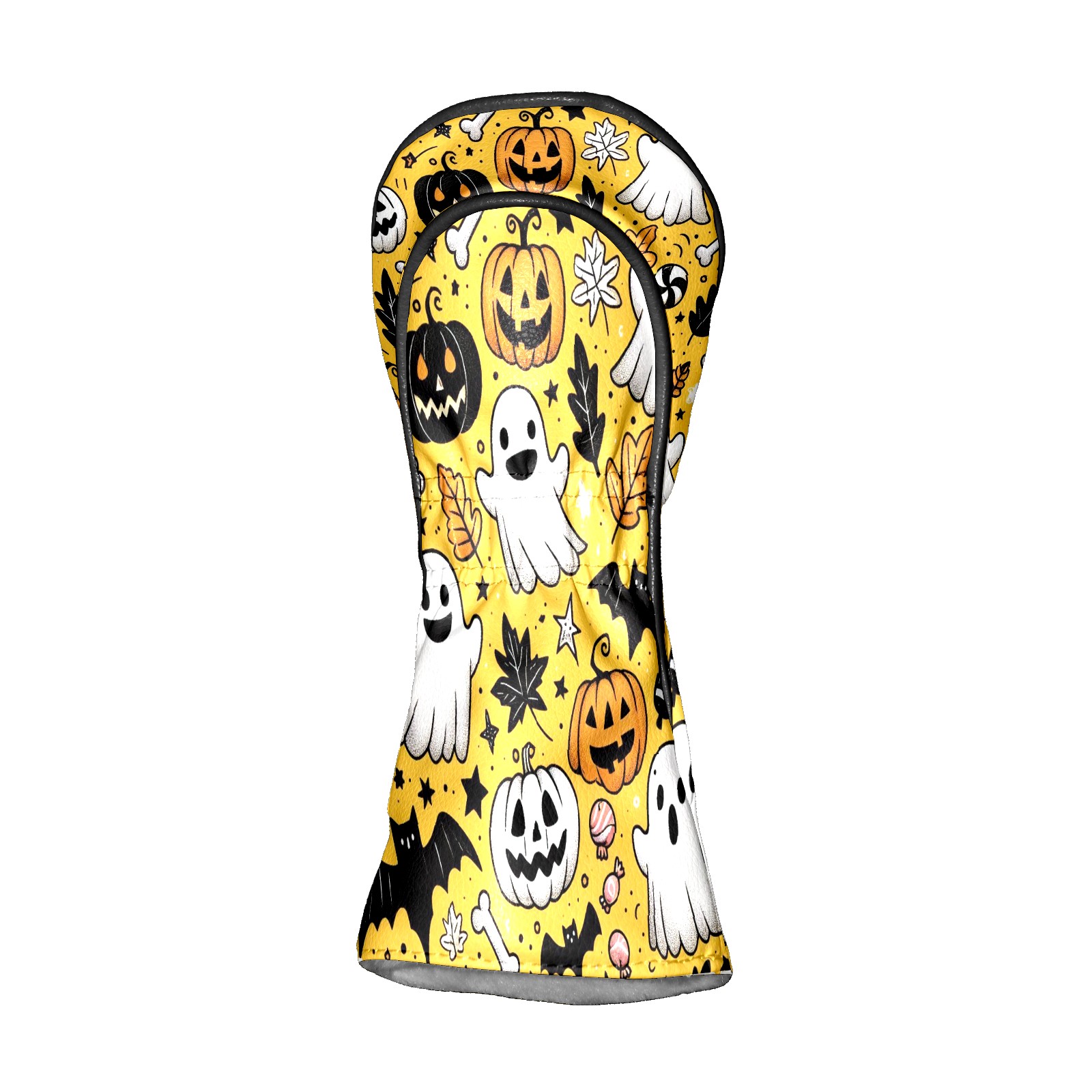 Golf Club Covers, Yellow Ghost Pumpkin Skull Premium PU Leather Driver Hybrid Putter Head Covers with Velvet Lining, Waterproof Golf Gifts for Men Women