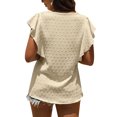 thumbnail image 4 of SAYOO Camisa suelta con botones en la parte delantera para mujer, blusas de trabajo de lunares suizos con cuello en V y mangas con volantes de verano SAYOO  Vida cotidiana, 4 of 7