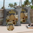 thumbnail image 2 of Happy Bee Outdoor Pillow Covers Pack of 2 Cartoon Bee Honeycomb White Daisy Black White Lattice Frame Waterproof Throw Pillow Covers Decorative Cushion Cases for Patio Garden Tent Balcony 26x26 inch, 2 of 9
