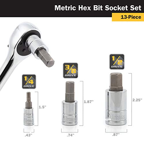Titan Tools 16124 Metric Hex Bit Socket Set 13 pc 