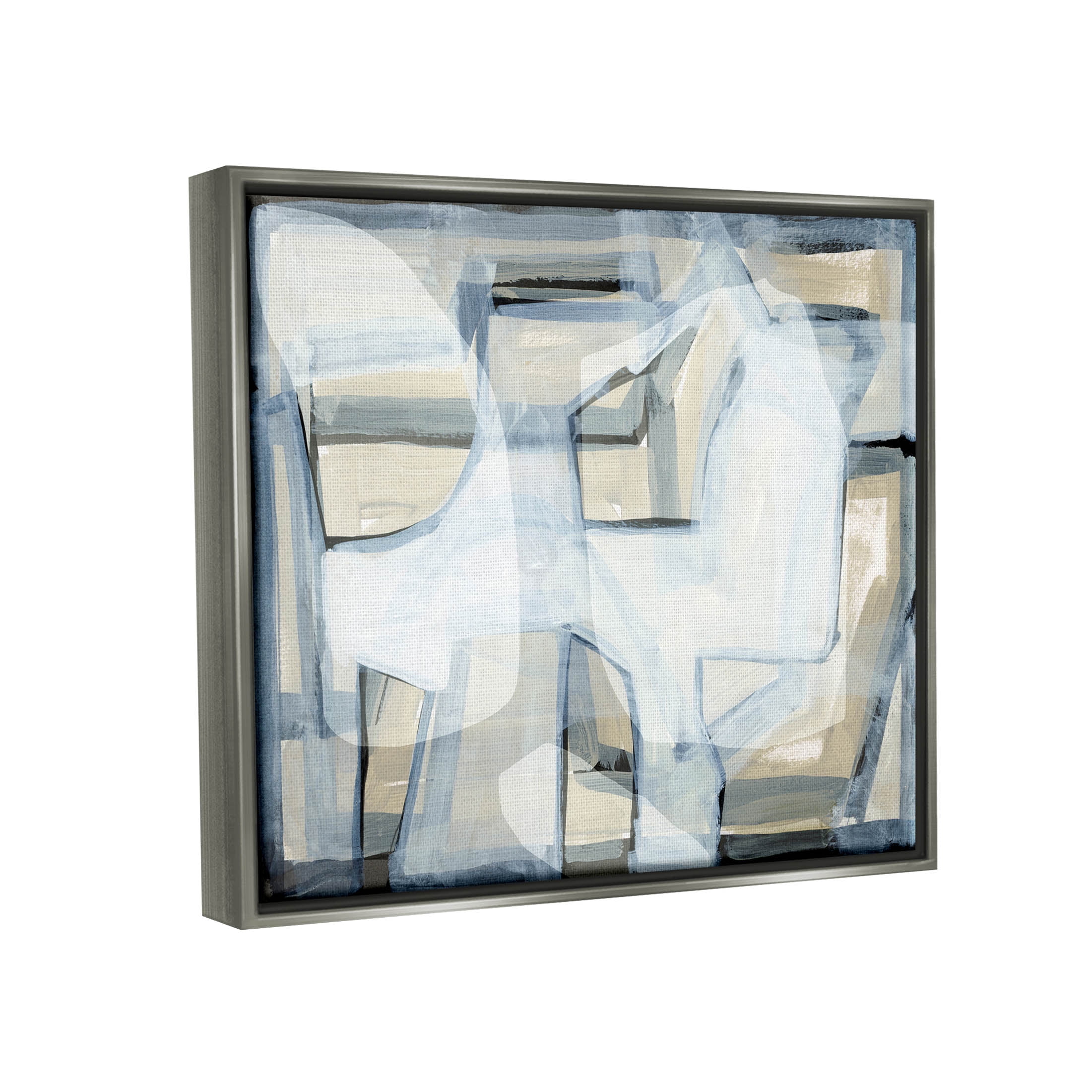 Stupell Industries Modern Layered Geometric Shapes Design Painting Luster Gray Floating Framed Canvas Print Wall Art, Design by Cartissi