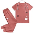 thumbnail image 6 of mihongmao Womens Scrubs Cozy Fit Short Sleeve Operating Room Nurse Suit Comfortable Elastic Breathable Set V Neck Tops Orange M, 6 of 6