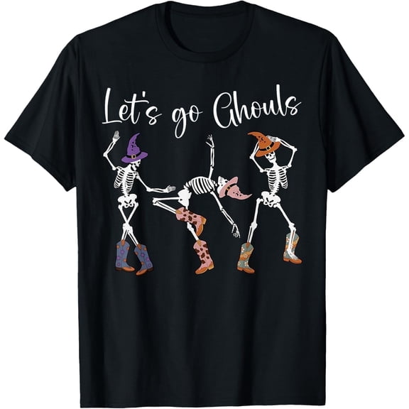 Let's Go Ghouls Dancing Skeleton Cowboy Western Halloween T-Shirt