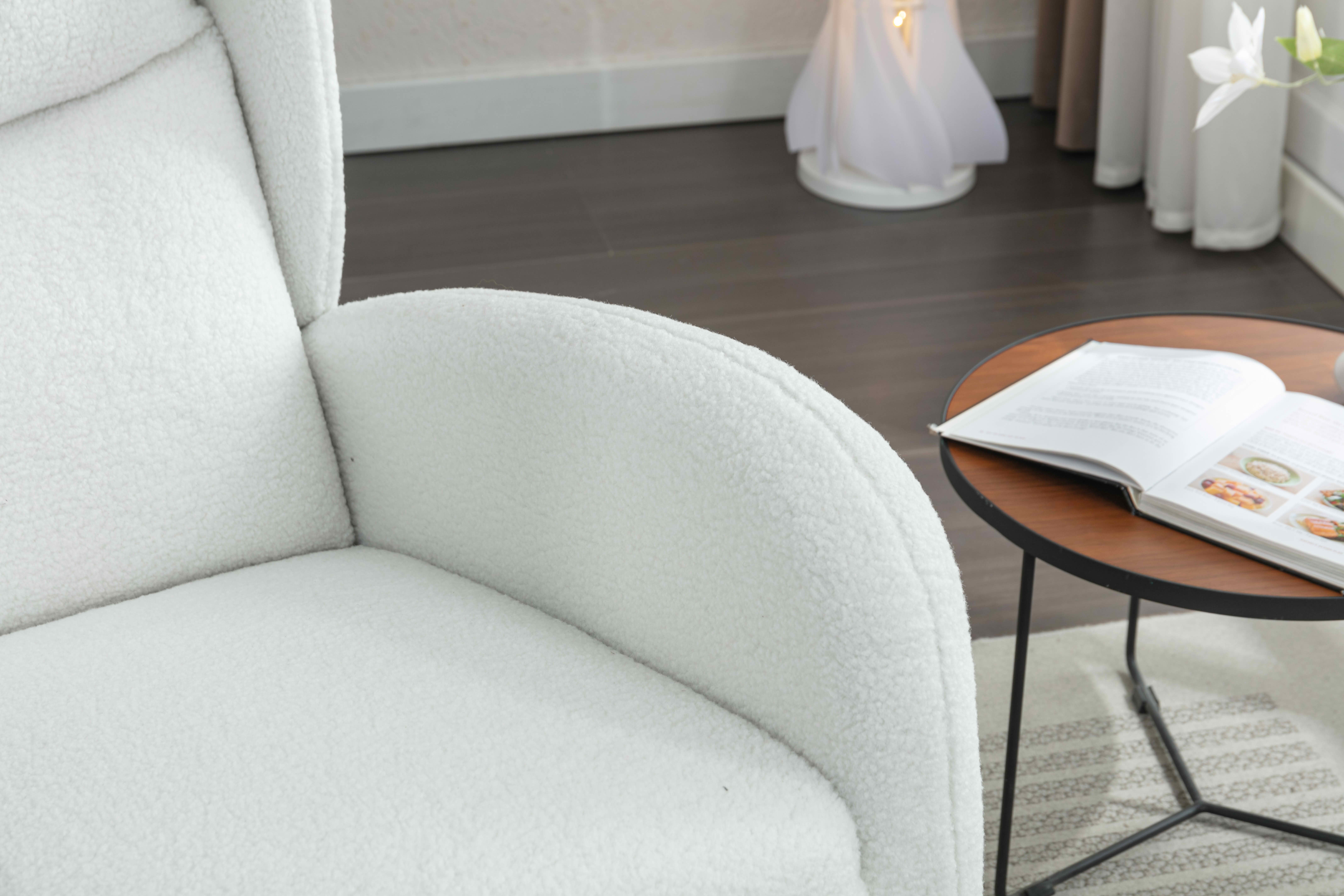 MAYEERTY Teddy Fabric Rocking Chair, with Packet Wood Legs, Ivory
