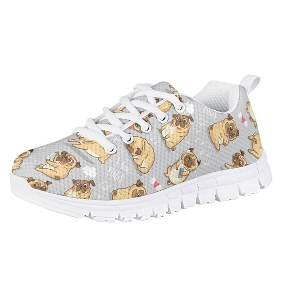 Pzuqiu Pug Dog Girls Tennis Shoes Size 13 Little Girls Lace Up Breathable Sneakers Outdoor Athletic Walking Shoes Lightweight Kids Sports Shoes Comfortable