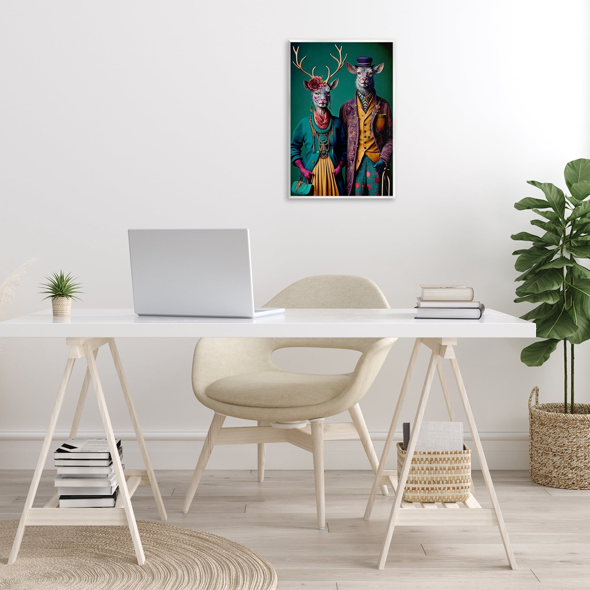 Stupell Industries Deer in Historic Clothes Novelty Painting Unframed Art Print Wall Art, 13 x 19