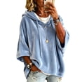 thumbnail image 3 of Textilo Womens Velvet Hoodies 3/4 Batwing Sleeve Drawstring Hoodie Hooded Solid Color Sweatshirts Travel Loose Fit 2026 Fall Winter Casual Clothing,Blue M, 3 of 6