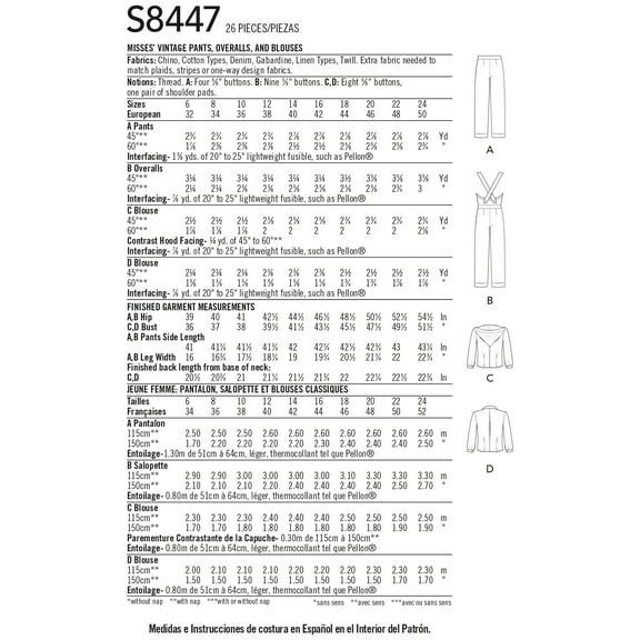 Misses' Vintage Pants, Overalls and Blouses-6-8-10-12-14