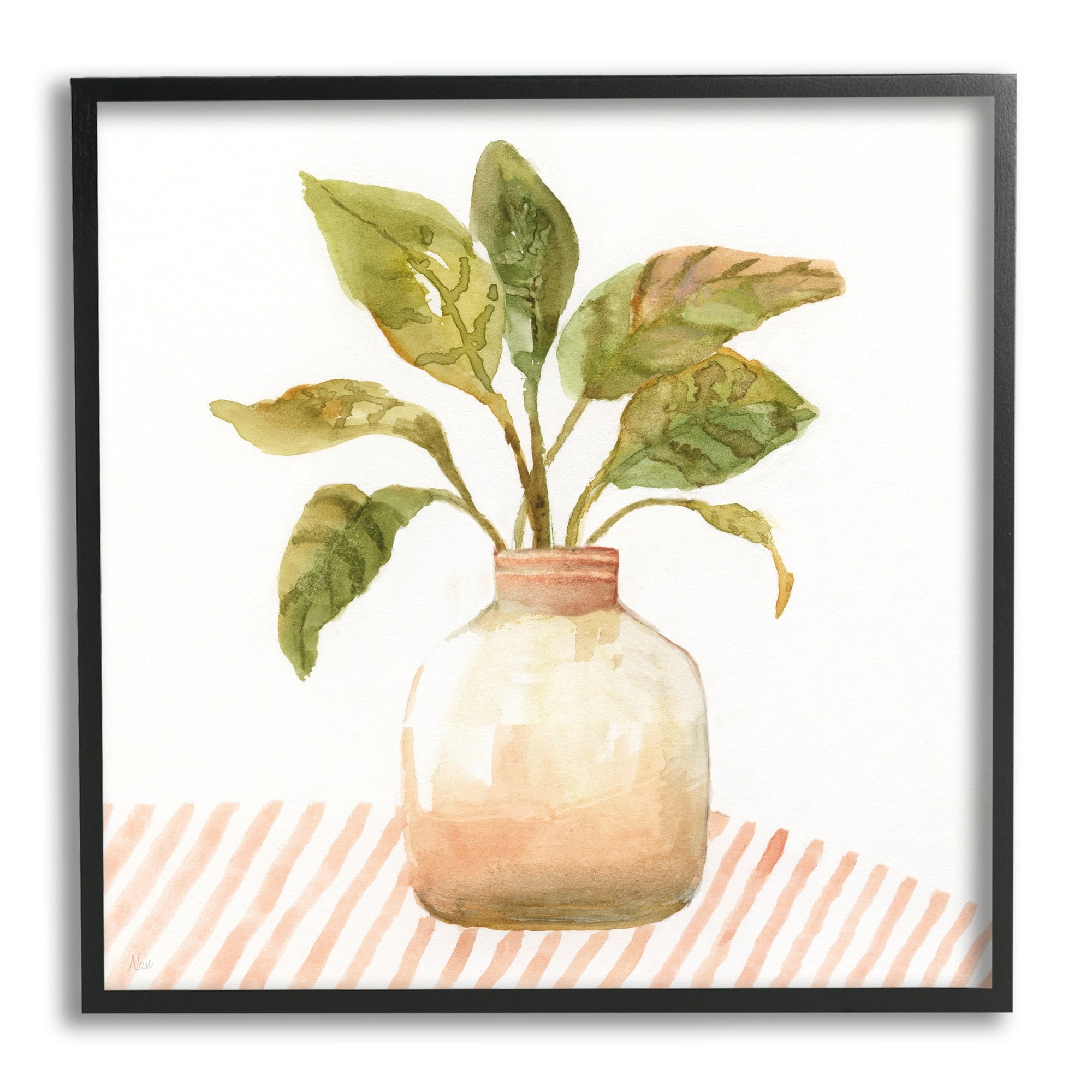 Stupell Industries Calathea Plant Jar Abstract Furniture Striped Tablecloth ,17 x 17, Design by Nan