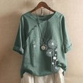 thumbnail image 1 of CHOK Hauts pour Femmes en Liquidation à Moins de 5$ Hauts Décontractés Printemps Été Manches 3/4 Coton Lin Imprimé Graphique Pissenlit Col Rond Blouses Vintage Grande Taille, 1 of 4