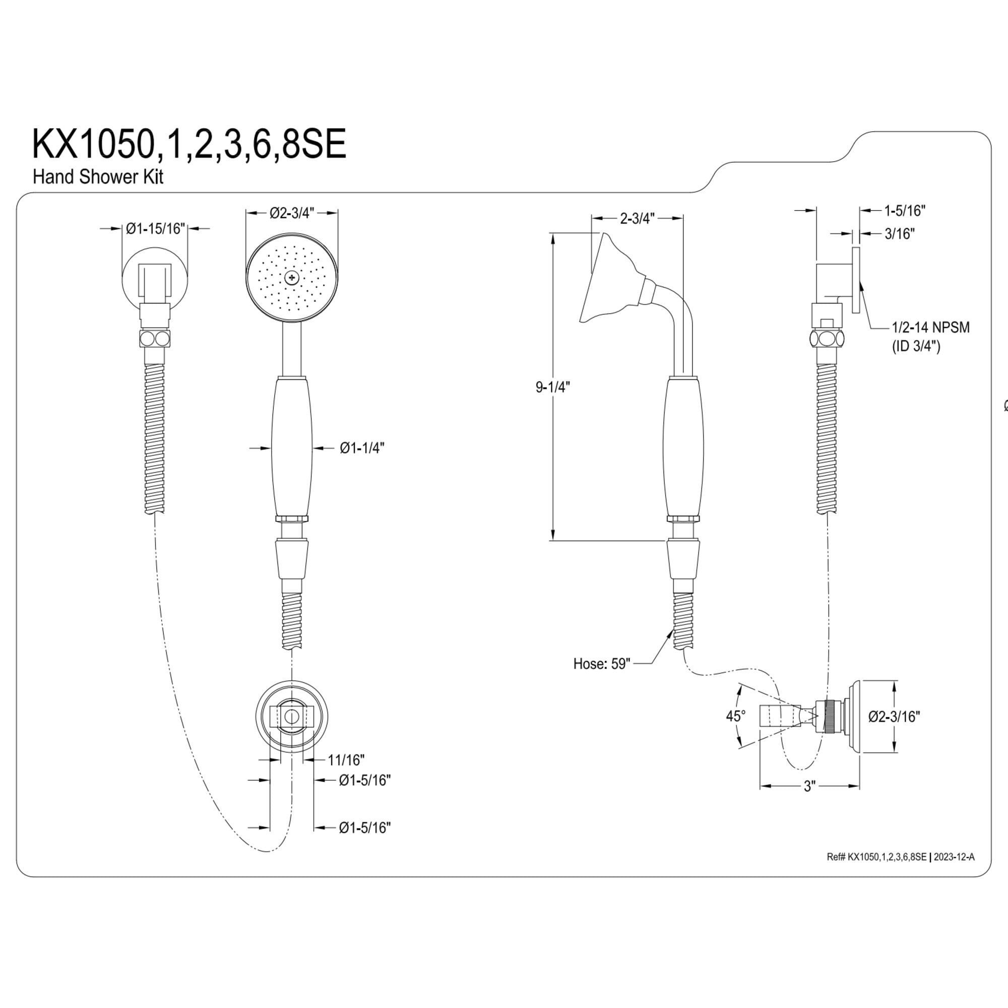 Kingston Brass KX1050SE Victorian Hand Shower Kit, Matte Black