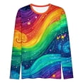 thumbnail image 4 of Women's Long Sleeve Shirt Colourful Rainbow Print T-Shirt Round Neck Tops 70s Hippie Carnival Fancy Dress Outfit Tunic Blouse Casual Streetwear, 4 of 5