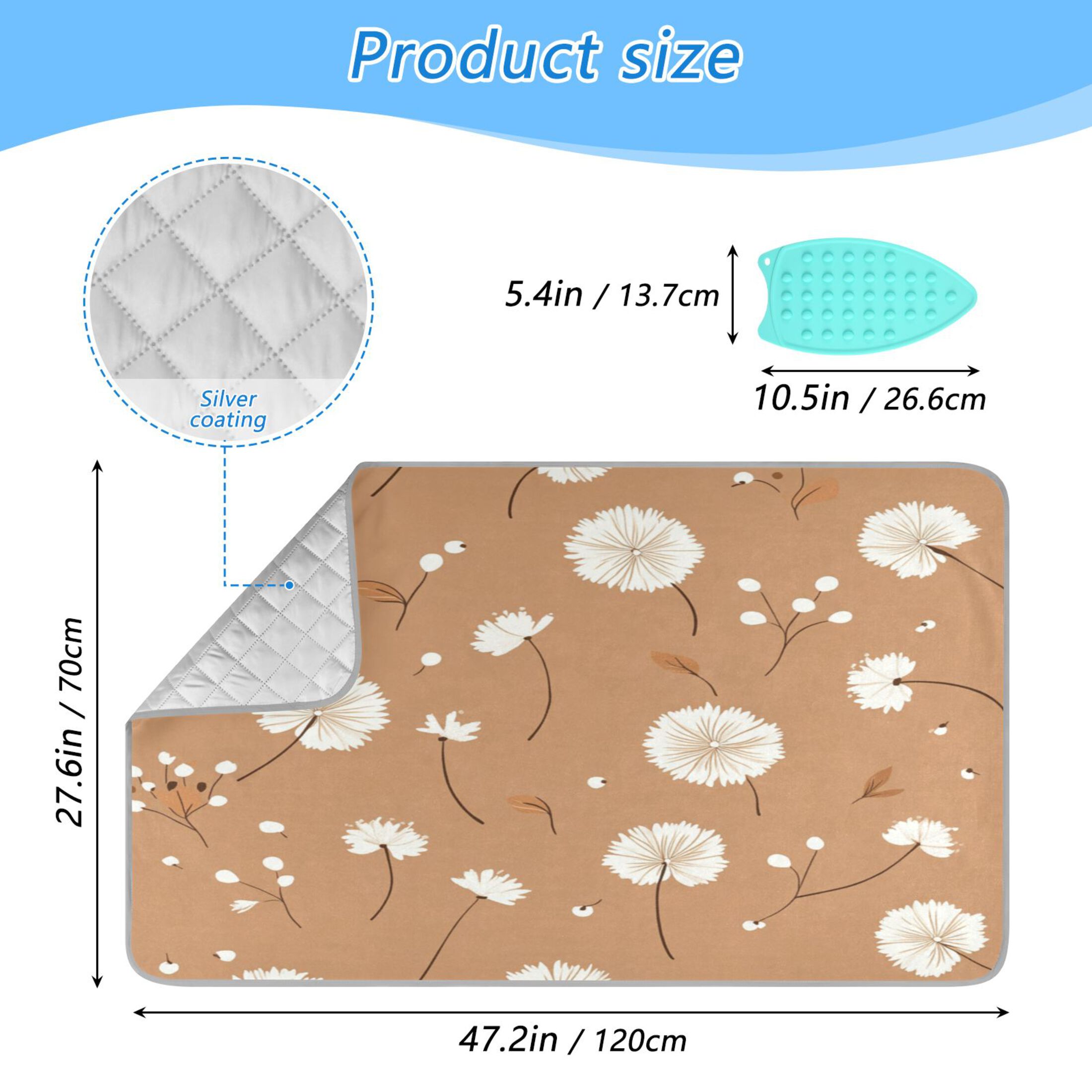 Ironing Mat Portable Ironing Blanket for Table Top Travel Ironing Pad for Washer Dryer 27.6" x 47.2" Adorabledandelion Pattern