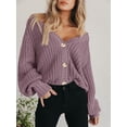 thumbnail image 6 of Women's Chunky Knit Open Front Sweater Long Sleeve Button Loose Short Cardigan Outerwear Coats, 6 of 16