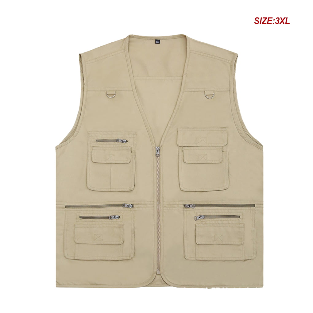 Linyer Zip Vest Quick-Dry Skin Friendly Washable Waistcoat Thin Mesh Jacket Fly  Fishing Vest with Adjustable Buckle XL/XXL/3XL/4XL/5XL Khaki,72.5-85KG 3XL  