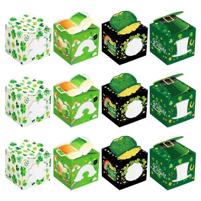 Abbracc 12 Pieces ST Patrick's Day Gift Box Packing Box for Chocolate Cookie Dessert B