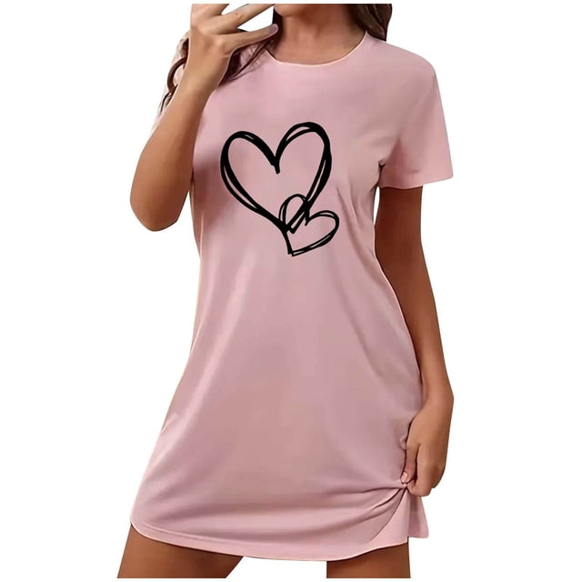 Rbaofujie Ensembles de Pyjama pour Femmes Robe de Nuit Courte Surdimensionnée pour Femmes Imprimée à Col Rond et Manches Courtes Robes de Nuit et Vêtements de Sommeil