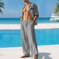 thumbnail image 3 of Aofany Men's Linen 2 Piece Outfits Casual Long Sleeve Button Down Shirts and Loose Lounge Pants Matching Sets Big and Tall Beach Outfits Set, 3 of 9