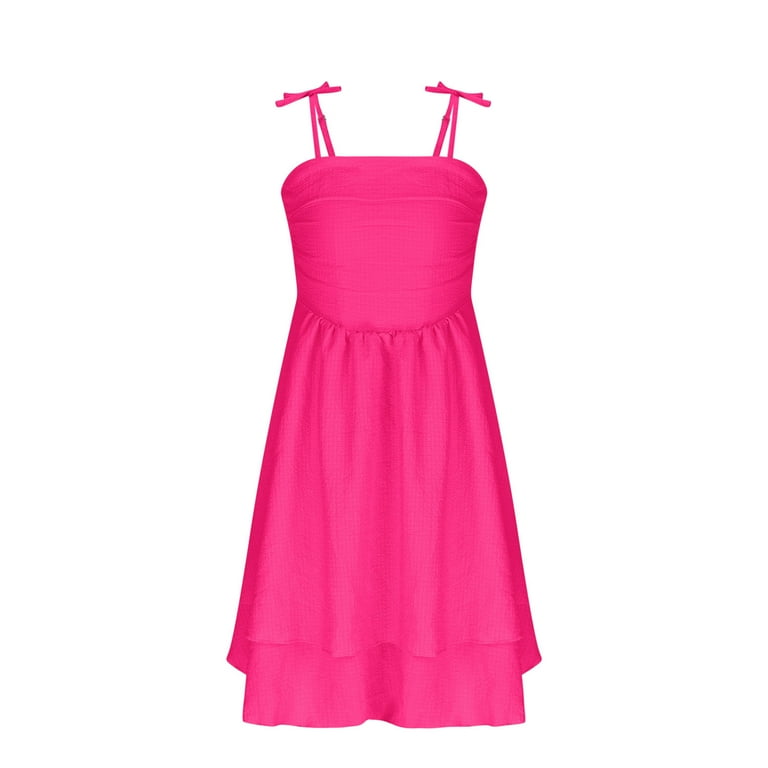 Girls Cute Dresses Tie Bowknot Spaghetti Strap Ruched Tube Swing Dress  Layered Party Birthday Outfits (12-13 Years, Hot Pink) - Walmart.com