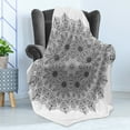 thumbnail image 4 of Mandala Soft Flannel Fleece Throw Blanket, Monochrome Pattern and Heritage Oriental Inspired Cosmos Artwork, Cozy Plush for Indoor and Outdoor Use, 50" x 70", Black, by Ambesonne, 4 of 5