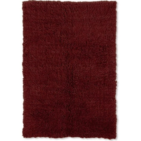 Riverbay Furniture Transitional Flokati Hand Woven Wool 9'x12' Rug in Red