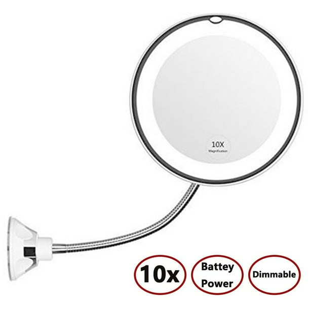 Flexible Gooseneck 10x Magnifying Led Lighted Makeup Mirror Bathroom Magnification Vanity With Suction Cup 360 Degree Swivel Daylight Battery Operated Cordless Travel Com Flexible Gooseneck 10x Magnifying Led, Travel Size 10x Magnifying Mirror