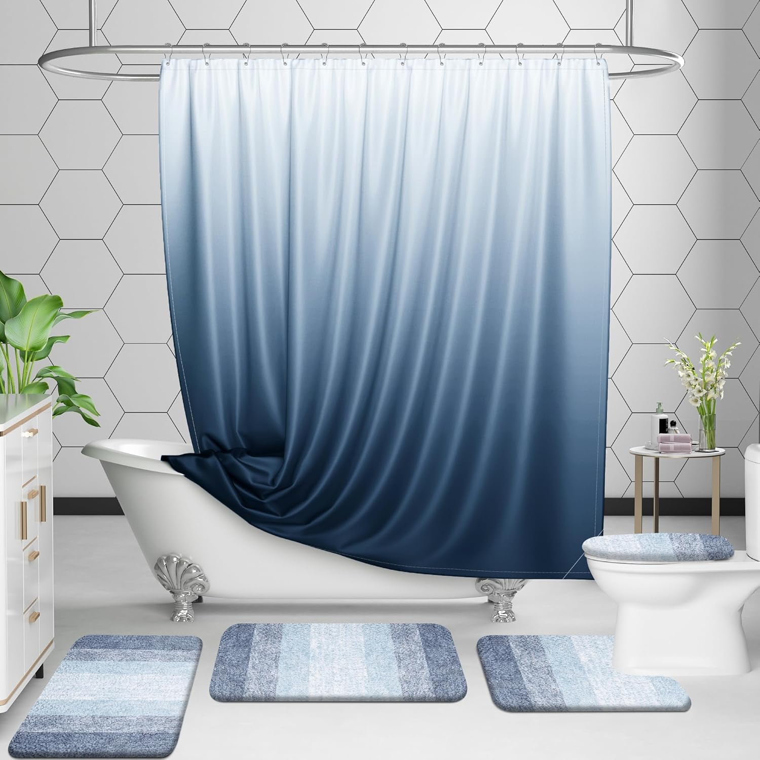 Bathroom Rugs Sets 3 Piece, Soft Absorbent Microfiber Bath Mats and U-Shaped Contour Toilet Rug, Machine Wash Dry, Plush Shaggy Bath Mat Set for Bathroom