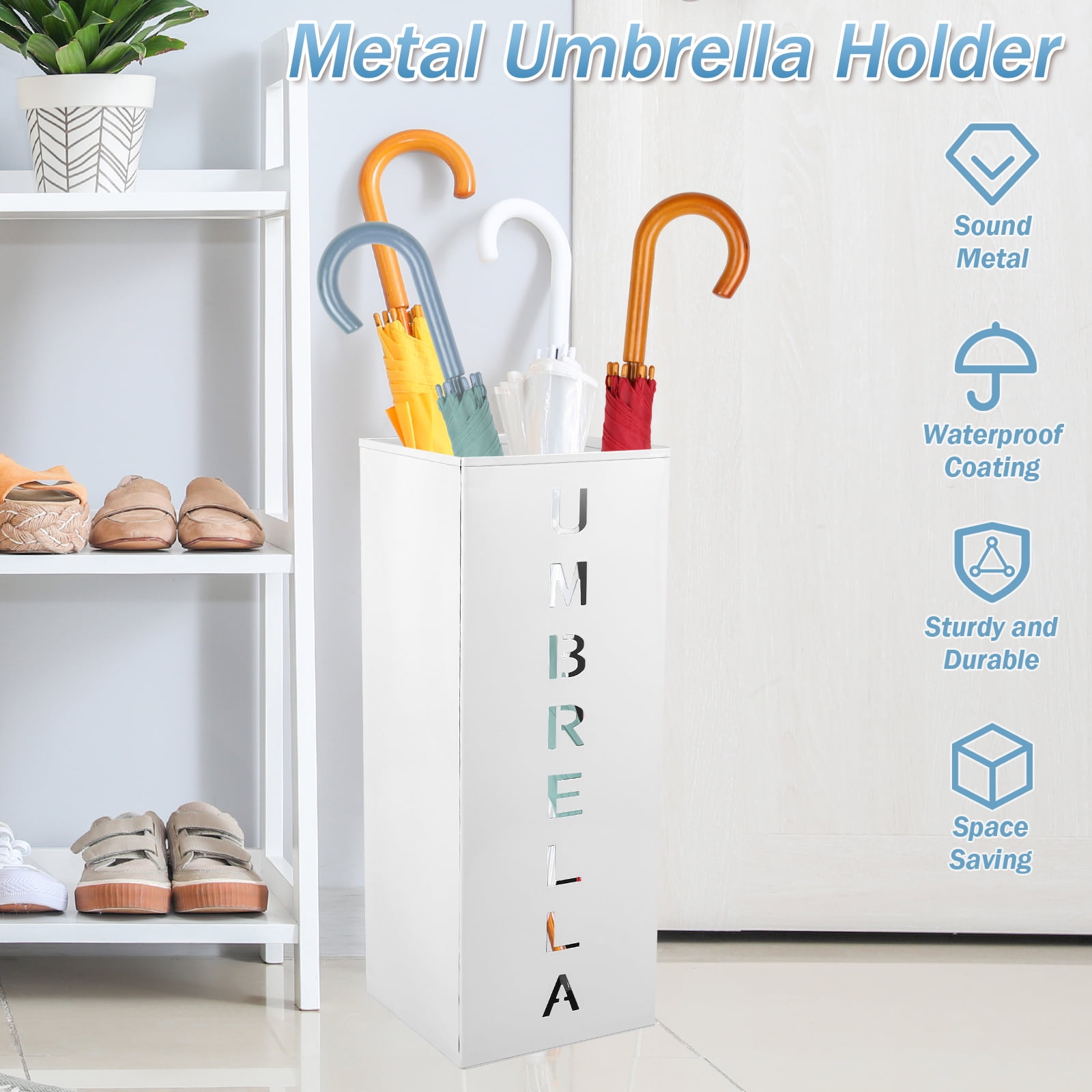 Qenwkxz White Metal and Antirust Coating Umbrella Stand