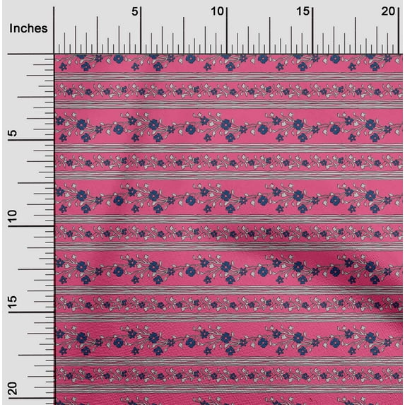 oneOone Cotton Cambric Fabric Stripe|Leaves & Floral Block Print Sewing Fabric BTY 56 Inch Wide
