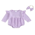thumbnail image 1 of Infant Baby Girl Boy Rompers Newborn Long Sleeve Jumpsuits Bodysuits with Headband Set, 1 of 7