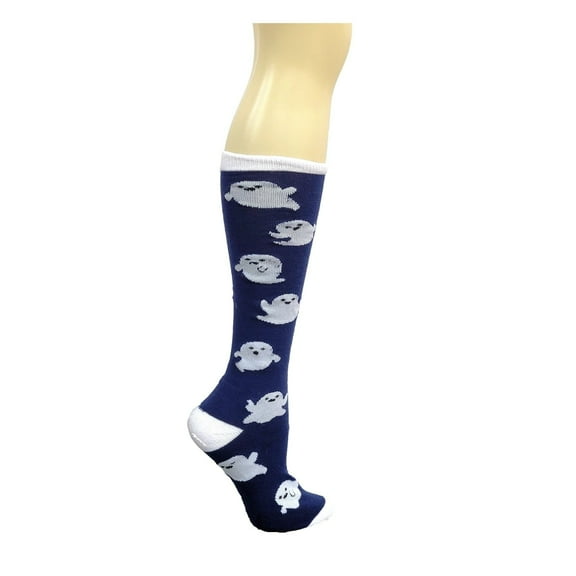 Halloween Knee High Socks for Women Color: Blue Ghosts