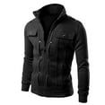 thumbnail image 2 of FAOWME Mens Coat With Pocket Long Sleeved Lapel Solid Color Zipper Comfortable Fashion Warm Jacket For Autumn Winter Daily Wear Black L, 2 of 4