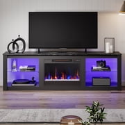 Bestier Fireplace TV Stand for 75 inch TVs,TV Stand with Fireplace & 23 inch Electric Fireplace, Modern Entertainment Center with Fireplace for Living Room or Bedroom, RGB Lighting, Black