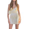 thumbnail image 2 of KelaJuan Women Sling Dress Solid Color Lace Trim V-Neck Spaghetti Strap Tie-Up Summer Party Dress, 2 of 7