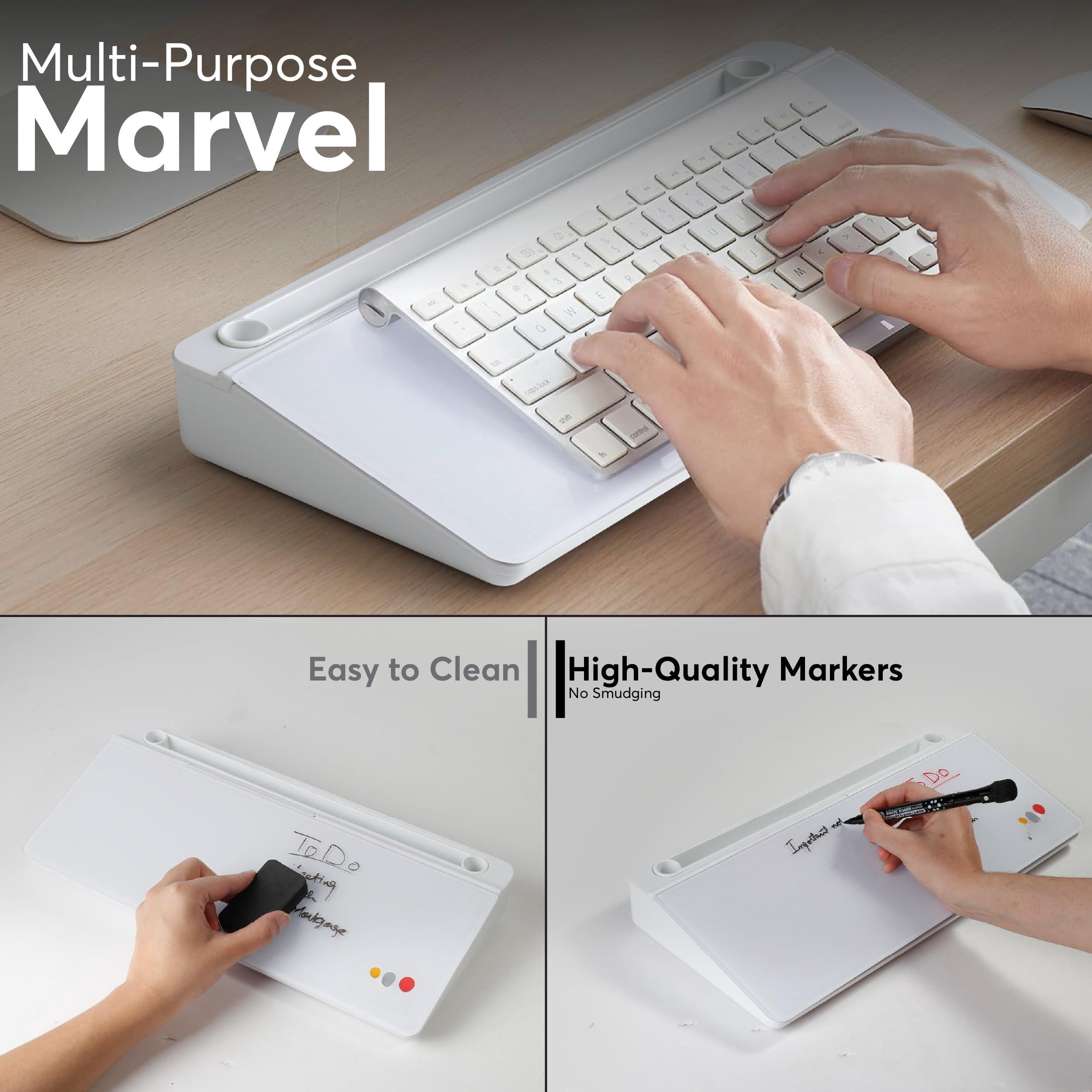 Small Glass Desktop Whiteboard With Storage 15.3"x7.08"x2.16" Inch Desk White Board Markers & Duster  Dry Erase Buddy Organizer For Home Office School (white)