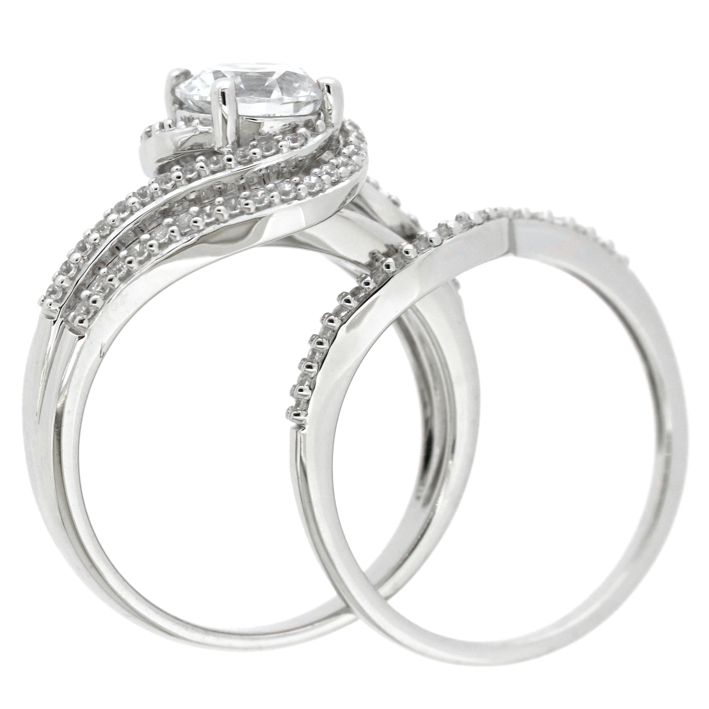 Brilliance Fine Jewelry 925 Sterling Silver Simulated White Diamond Bridal Engagement Ring Set
