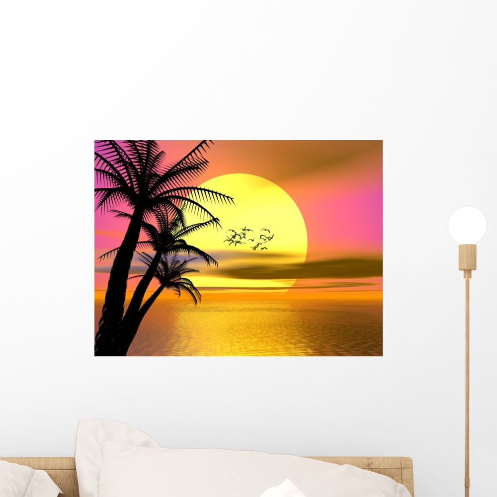 Colorful Tropical Sunset Sunrise Wall Mural by Wallmonkeys Peel and