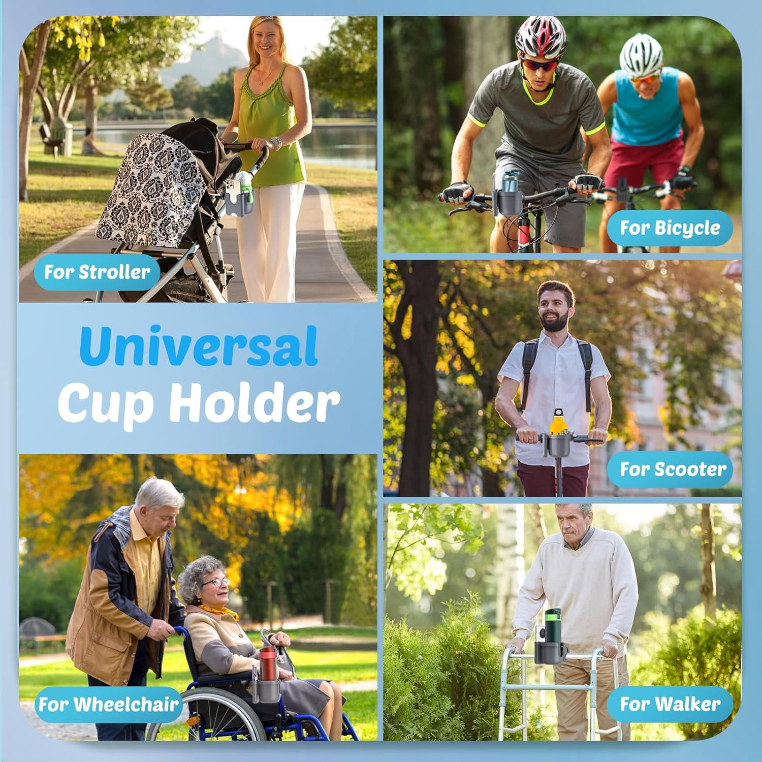 Cup Holder for Walker: Stroller Cup Holder Attachment with Phone Holder, Wheelchair/Stroller Accessories for Uppababy, Nuna, Doona, Rollator, Bike, Scooter, Baby Travel Essential