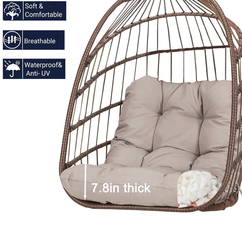 Outdoor Egg chair cushion replacement,Waterproof hanging hammock swing chair cushions,Papasan Rocking Chair pad for Patio Bedroom Porch Garden（Khaki）