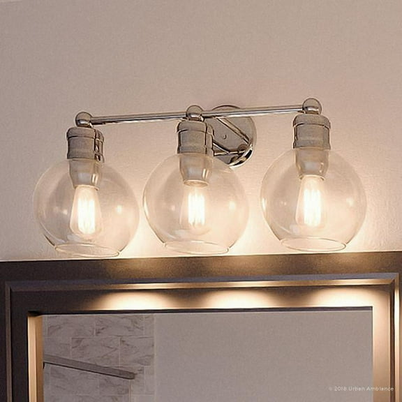 Urban Ambiance Luxury Urban Industrial Bath Fixture, Size: 10-7/8"H x 24-1/2"W, with Mid-Century Modern Style Elements, Polished Nickel Finish and Clear Shade, UHP2503