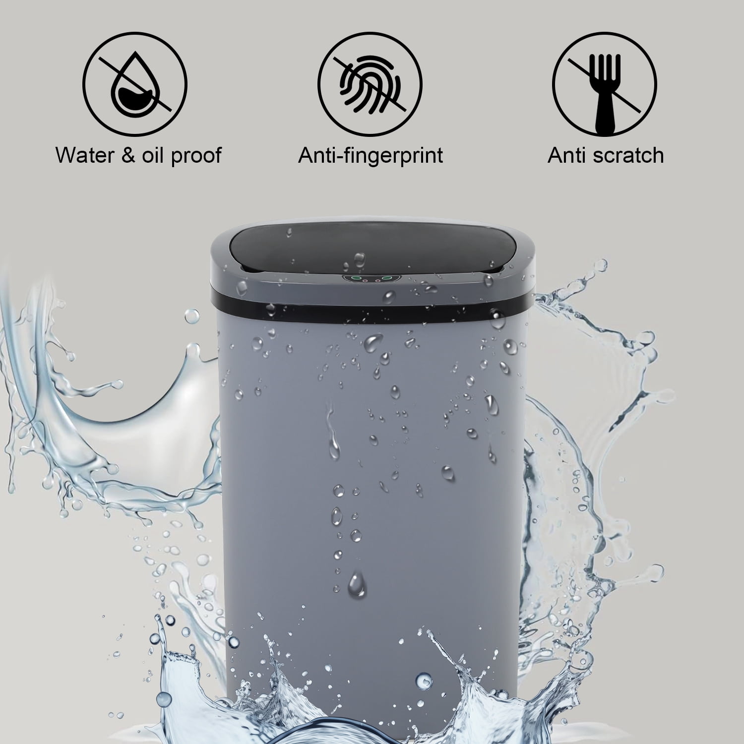 NiamVelo Kitchen Trash Can  with Lid, 13 Gallon Garbage Can Automatic Trash Can  for Bedroom Bathroom Home Office,Gray