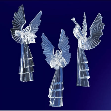 CC Christmas Decor Set of 6 Clear Icy Religious Instrument Playing Angel Figurines 10"