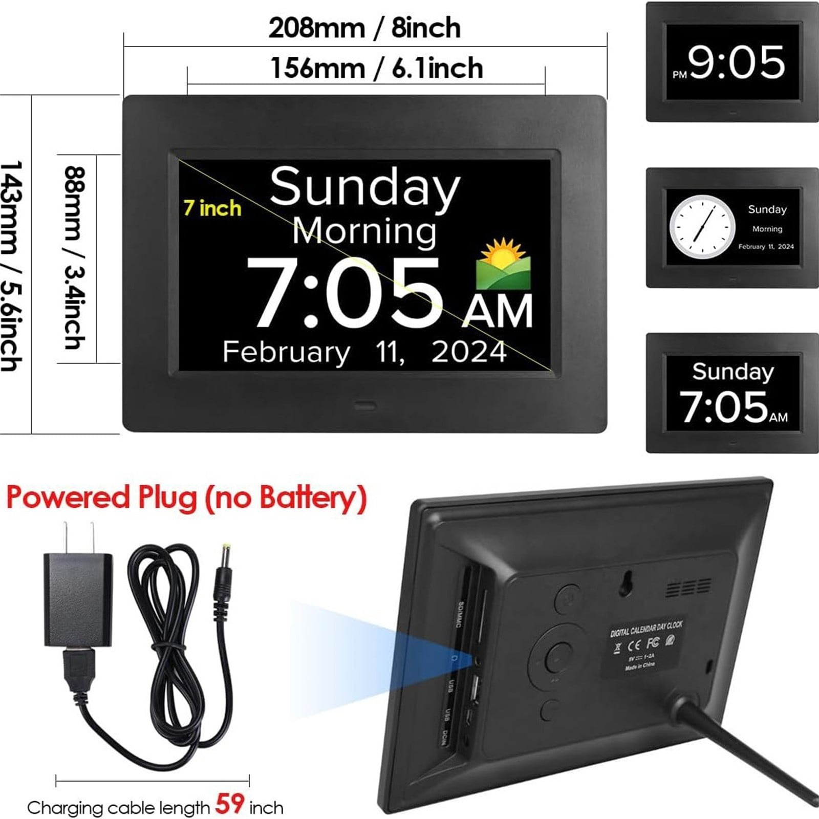 Lssam 2025 NEW 7" Dementia-Friendly Clock - Large Display Digital Calendar, Auto-Dimming, 12 Reminders, 6 Alarms, Remote & Button Control, Perfect for Elderly Care