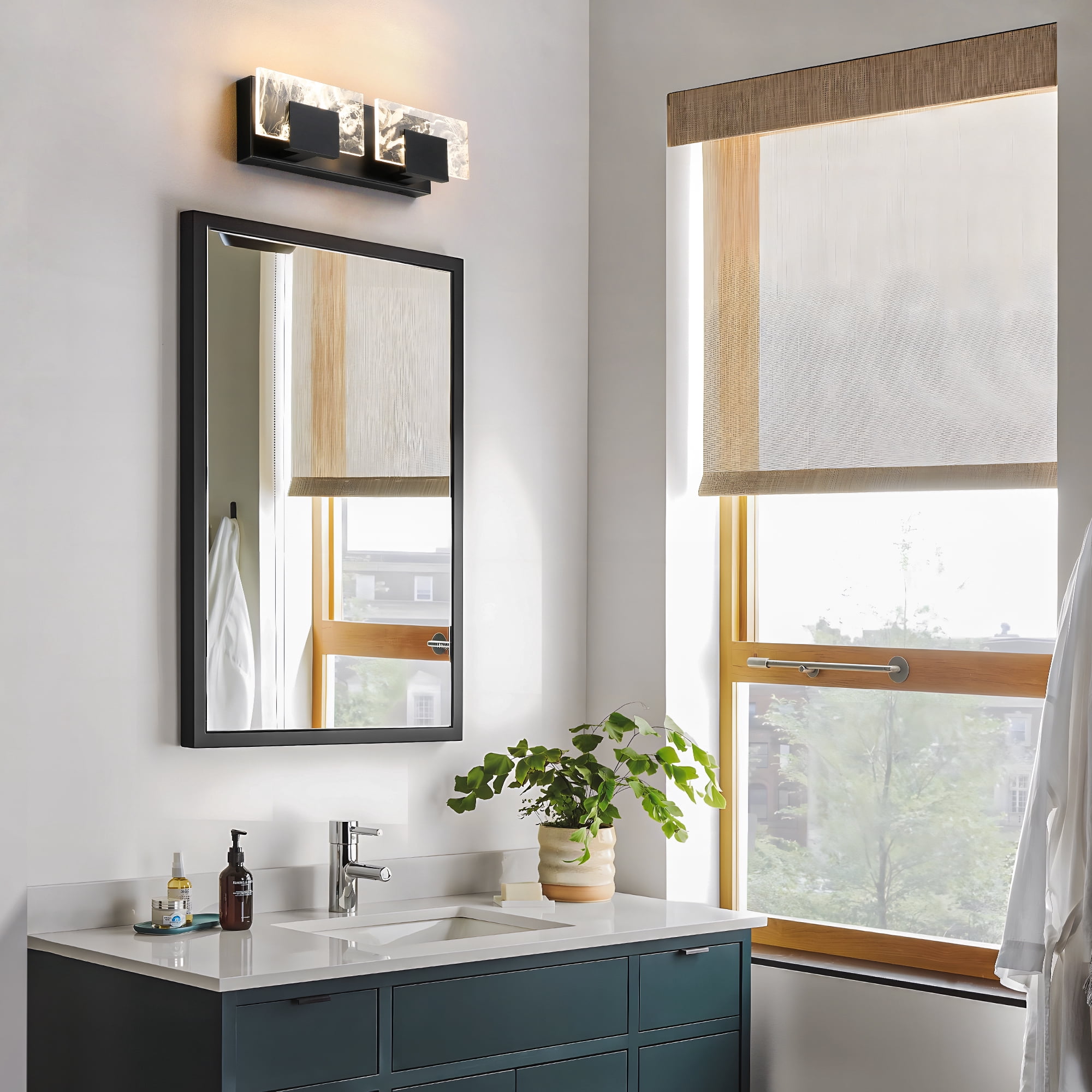 LED Bathroom Vanity Light 2-Light Matte Black Acrylic Modern Lighting Fixtures Smoke Design 3000K Wall Lights Fixture Over Mirror